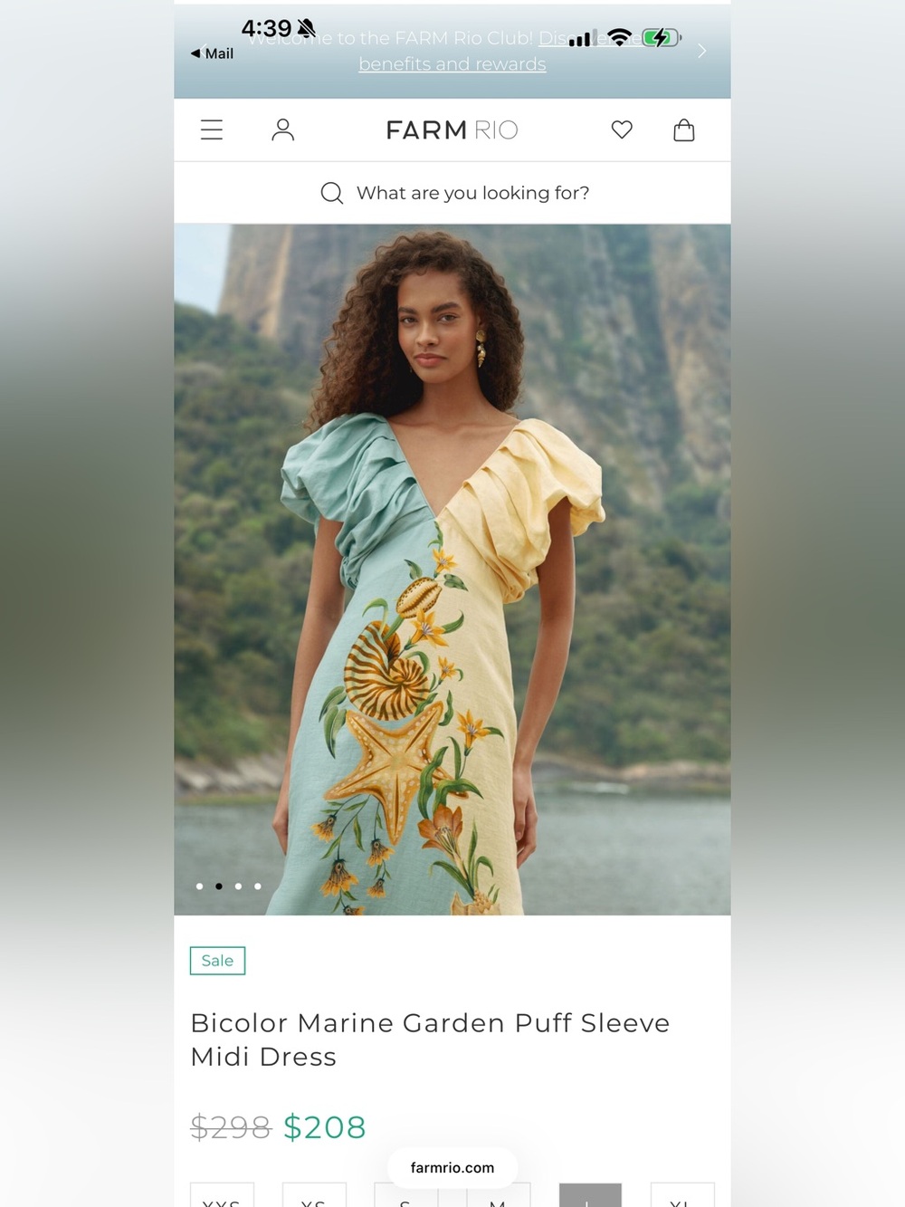 Farm Rio Bicolor Marine Garden Puff Sleeve Midi Dress